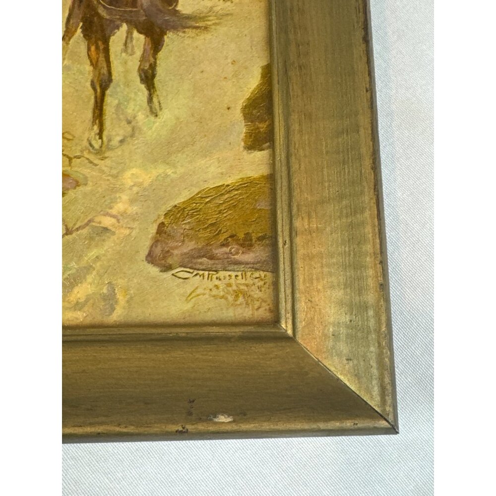 Vintage Western Landscape Painting Horse Rider Framed Charles M Russell - Picture 12 of 12